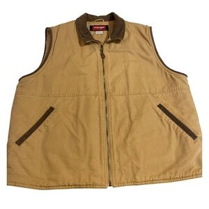 VINTAGE WRANGLER HERO FAUX SHERPA TAN LINED INSULATED VEST SZ LG EUC
